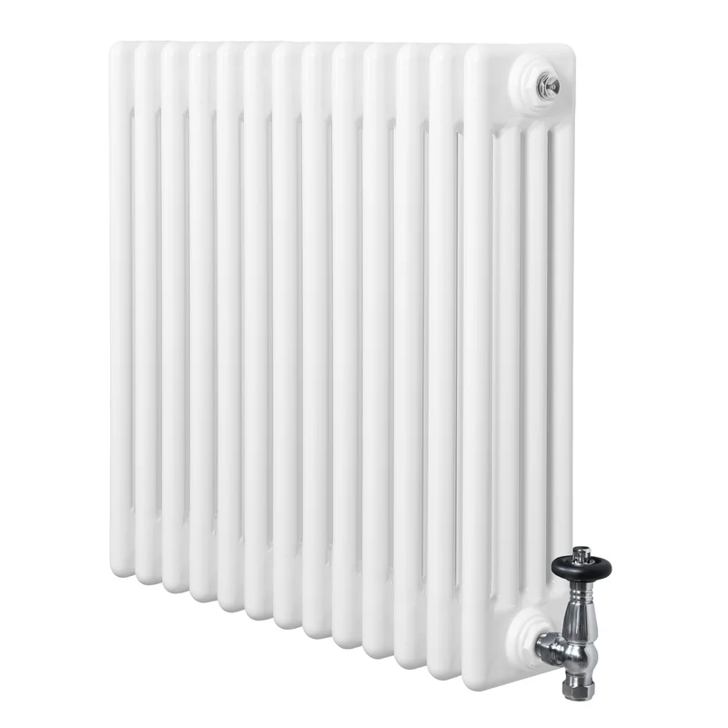 Traditionele 4-Kolom Radiator - 600 x 605 mm - Wit - Incl. Haakse Thermostaatkraan