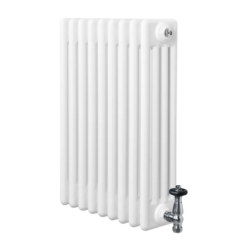 Traditionele 4-Kolom Radiator - 600 x 425 mm - Wit - Incl. Haakse Thermostaatkraan