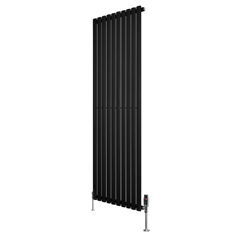 Ovale Design Radiator - 1 Kolom - 1800 mm x 600 mm - Zwart - Incl. Haakse Thermostaatkraan