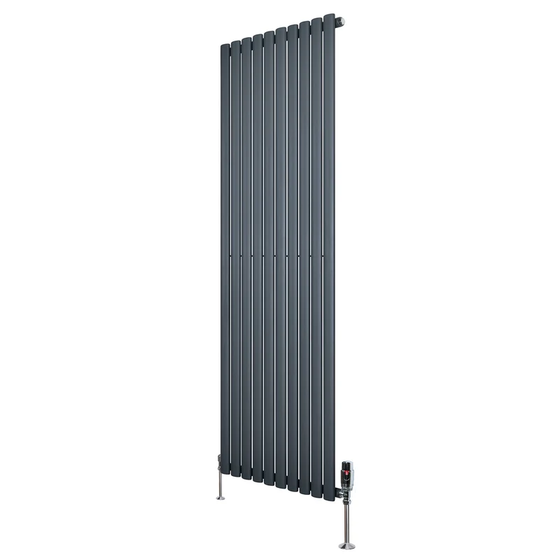 Ovale Design Radiator - 1 Kolom - 1800 mm x 600 mm - Antraciet Grijs - Incl. Haakse Thermostaatkraan
