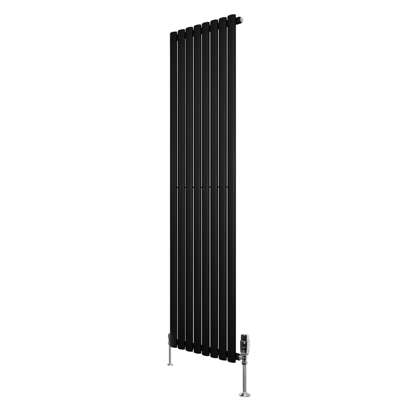 Ovale Design Radiator - 1 Kolom - 1800 mm x 480 mm - Zwart - Incl. Haakse Thermostaatkraan