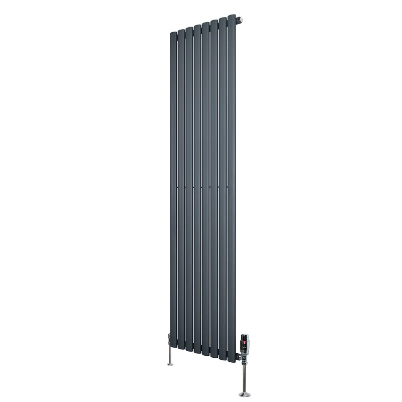 Ovale Design Radiator - 1 Kolom - 1800 mm x 480 mm - Antraciet Grijs - Incl. Haakse Thermostaatkraan