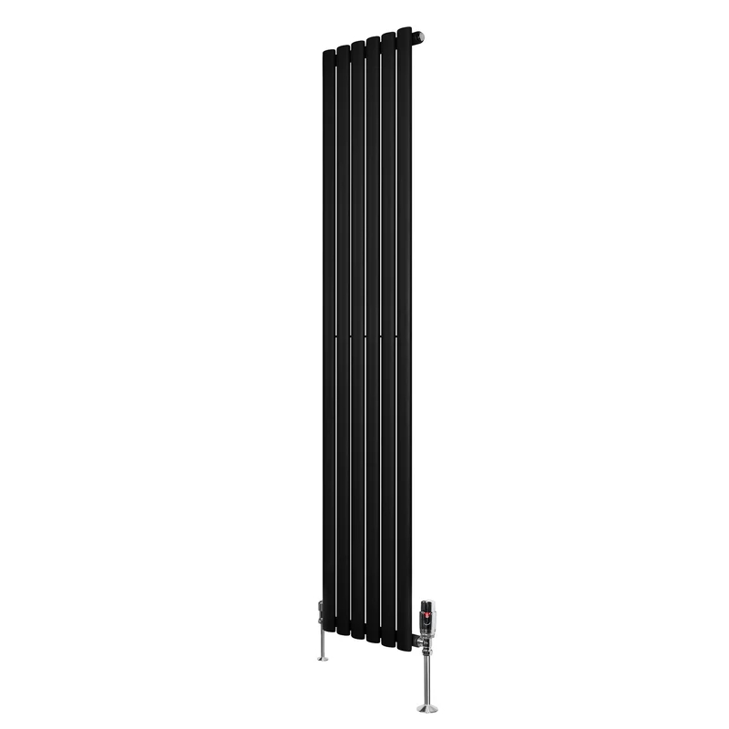 Ovale Design Radiator - 1 Kolom - 1800 mm x 360 mm - Zwart - Incl. Haakse Thermostaatkraan