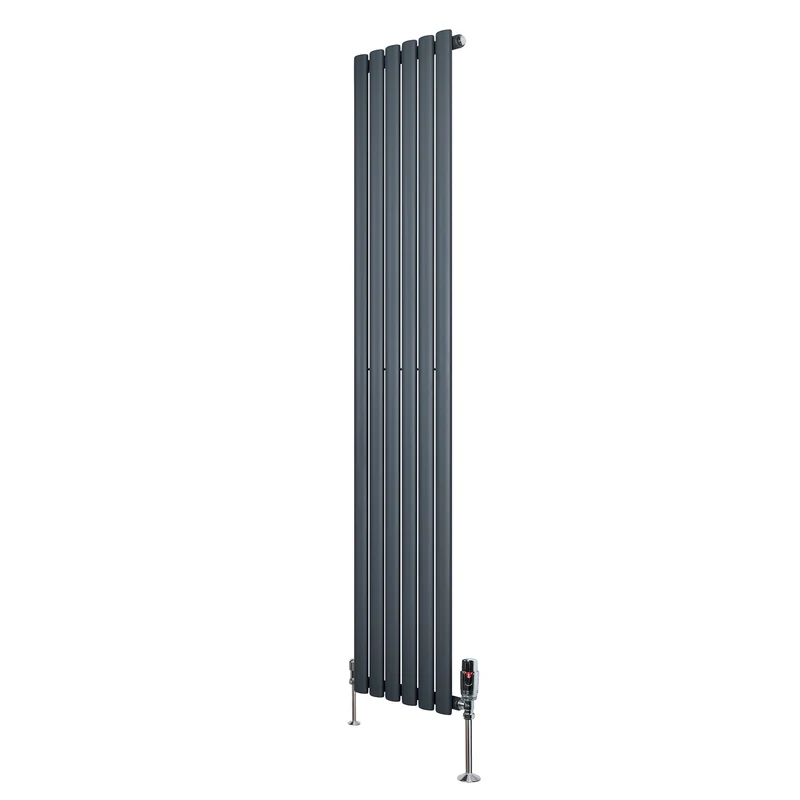 Ovale Design Radiator - 1 Kolom - 1800 mm x 360 mm - Antraciet Grijs - Incl. Haakse Thermostaatkraan