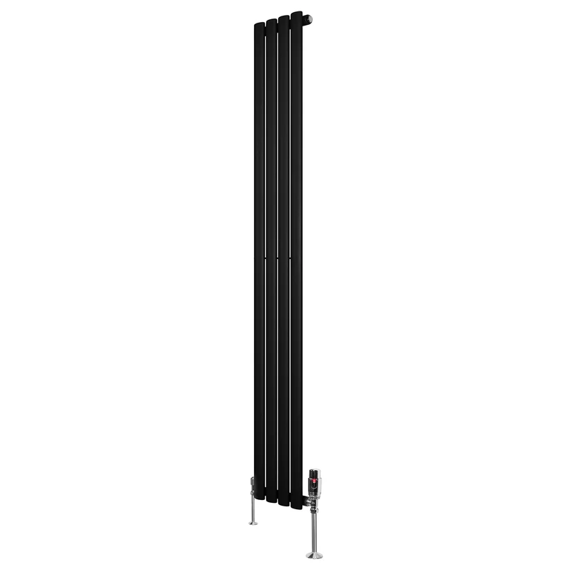 Ovale Design Radiator - 1 Kolom - 1800 mm x 240 mm - Zwart - Incl. Haakse Thermostaatkraan