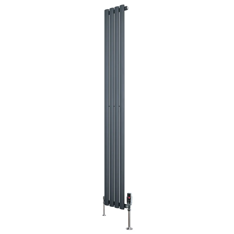 Ovale Design Radiator - 1 Kolom - 1800 mm x 240 mm - Antraciet Grijs - Incl. Haakse Thermostaatkraan