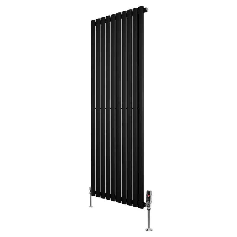 Ovale Design Radiator - 1 Kolom - 1600 mm x 600 mm - Zwart - Incl. Haakse Thermostaatkraan