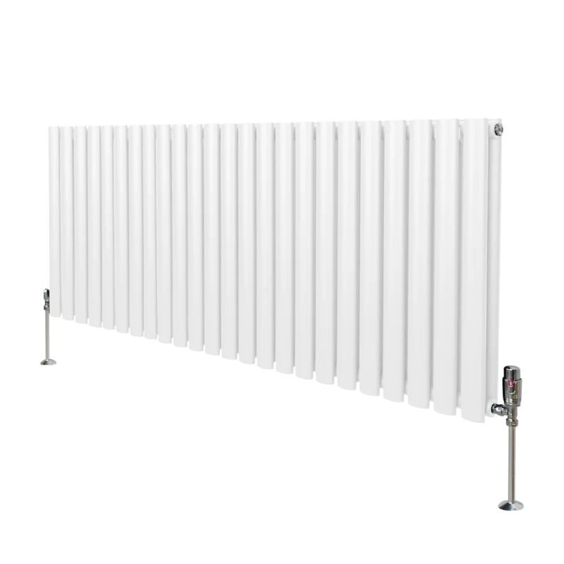 Ovale Kolomradiator & TRV Chroomkranen - 600mm x 1440mm – Wit