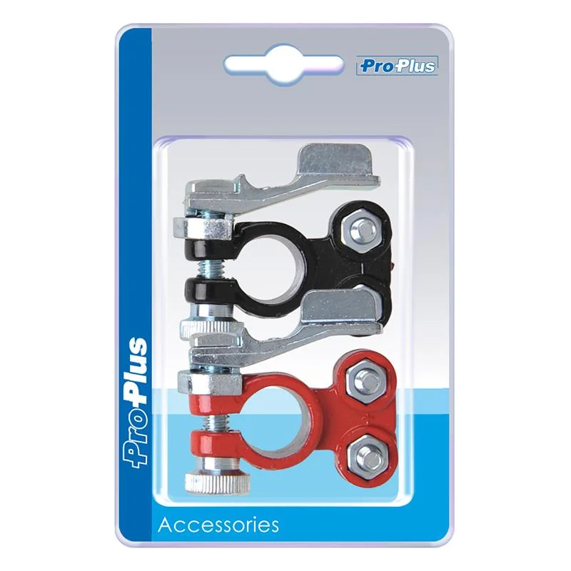 ProPlus Accupoolklemmen set (+) en (-) met snelsluiting rood/zwart in blister