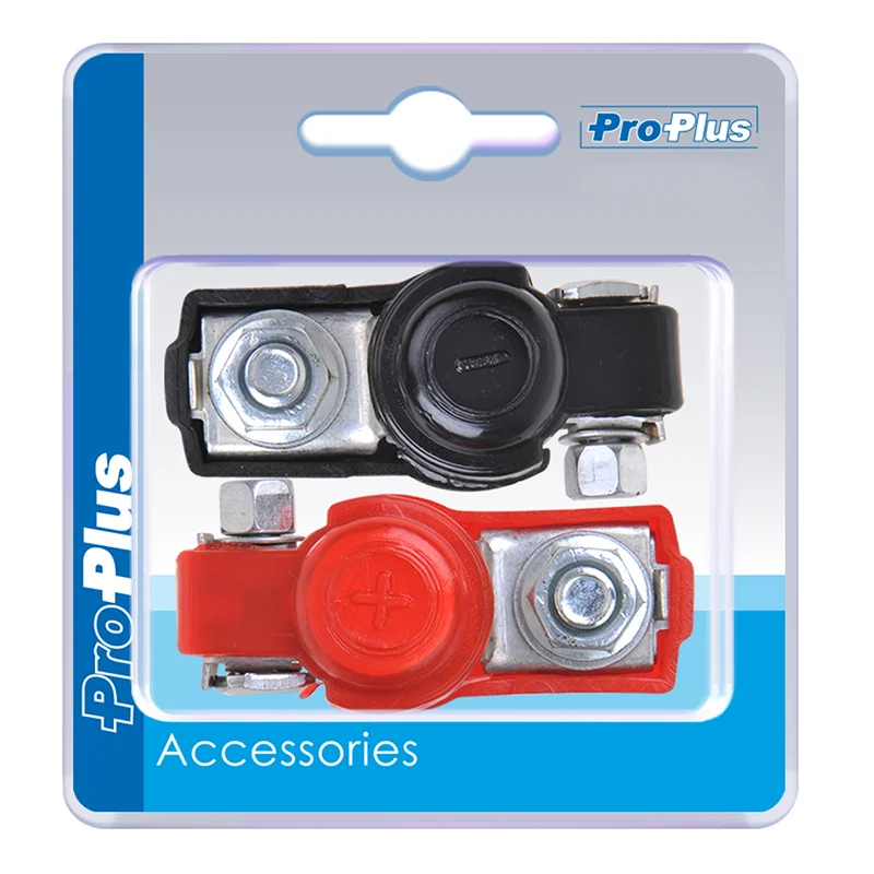 ProPlus Accupoolklemmen set (+) en (-) met kunststof bescherming rood/zwart in blister