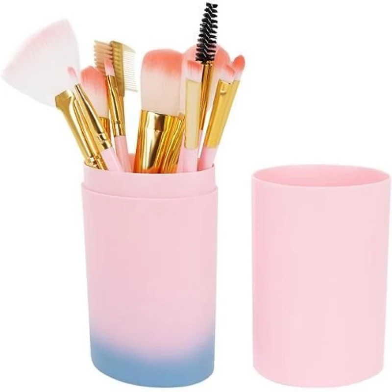 MAKE-UPBORSTELSET IN EEN KOFFER - 12 STUKS - Roze