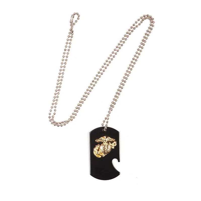 Dog tag/flesopener US Marines (zijkant) - Zwart