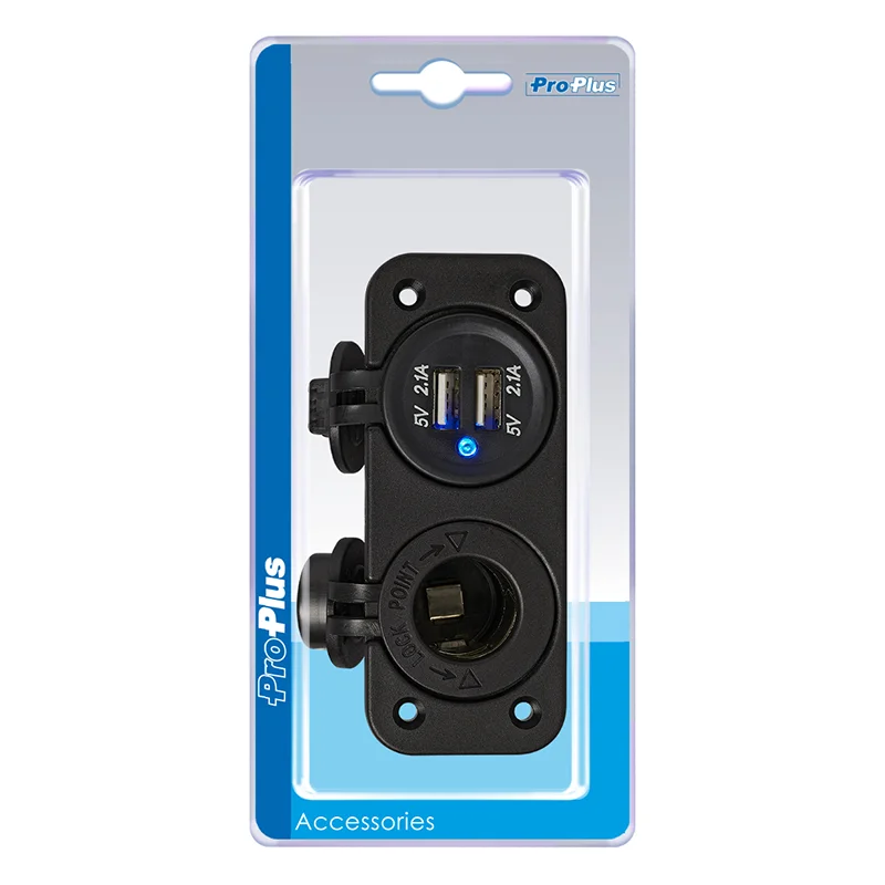 ProPlus Inbouw kit: stekkerdoos DIN + USB poort dubbel type A 2x2100mA in blister