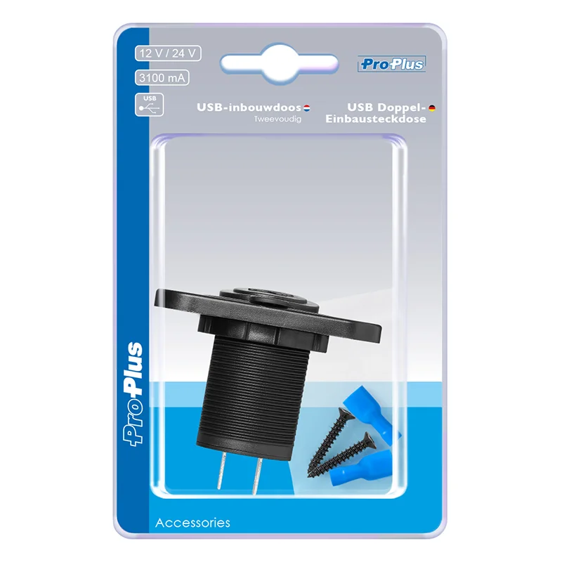 ProPlus USB-inbouwdoos tweevoudig type A 3100mA 12V/24V in blister