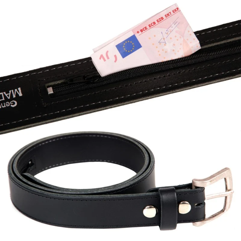 Leren riem met geldvak - Zwart